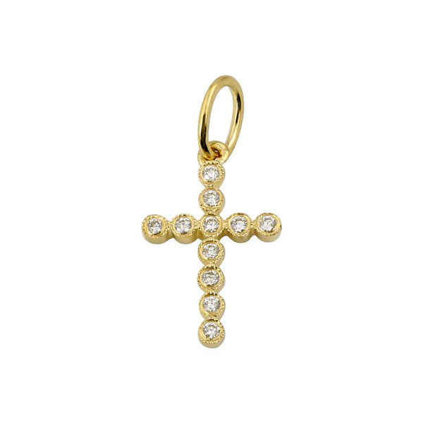 14k White Gold Diamond Bezel Cross Pendant-Charms & Pendants-Maurice's Jewelers-White Gold-