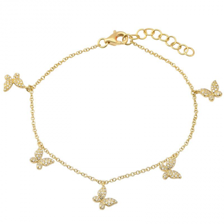 14K Yellow Gold Diamond Butterfly Dangle Bracelet