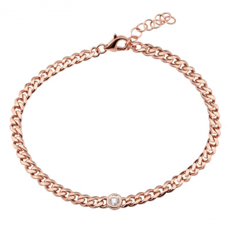 14K Rose Gold Diamond Bezel Curb Link Bracelet-Bracelets-Maurice's Jewelers-ROSE GOLD-