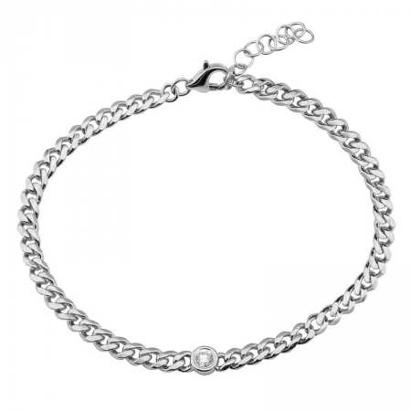 14K White Gold Diamond Bezel Curb Link Bracelet-Bracelets-Maurice's Jewelers-WHITE GOLD-