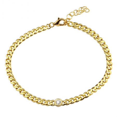 14K Yellow Gold Diamond Bezel Curb Link Bracelet