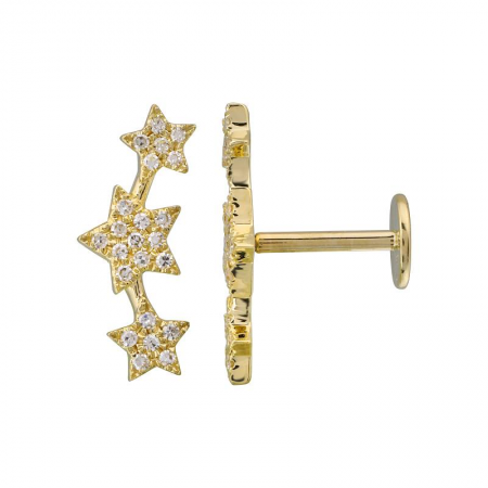 14K Yellow Gold Stars Diamond Flat Back Earrings-EARRINGS-superbell-