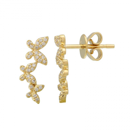 14K Yellow Gold Diamond Triple Butterfly Small Earrings