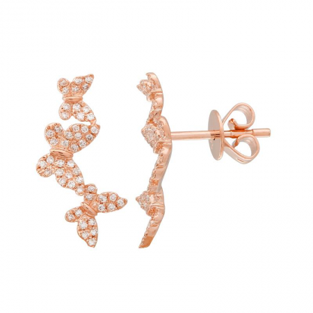 14K Rose Gold Diamond Triple Butterfly Earrings-EARRINGS-Maurice's Jewelers-ROSE GOLD-