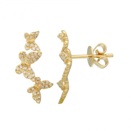 14K Yellow Gold Diamond Triple Butterfly Earrings