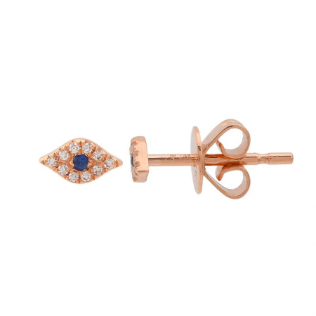 14K Rose Gold Diamond + Sapphire Evil Eye Mini Earrings-Earrings-Maurice's Jewelers-ROSE GOLD-