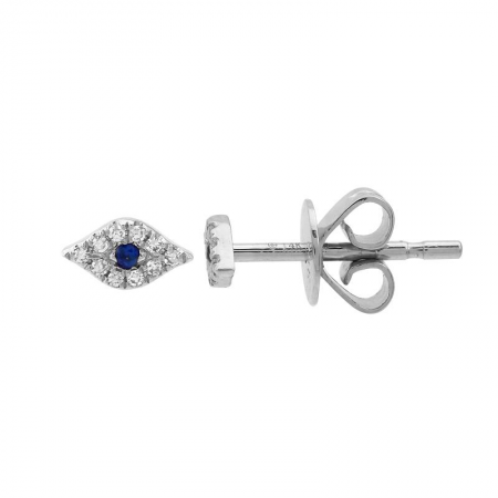 14K Rose Gold Diamond + Sapphire Evil Eye Mini Earrings-Earrings-Maurice's Jewelers-WHITE GOLD-