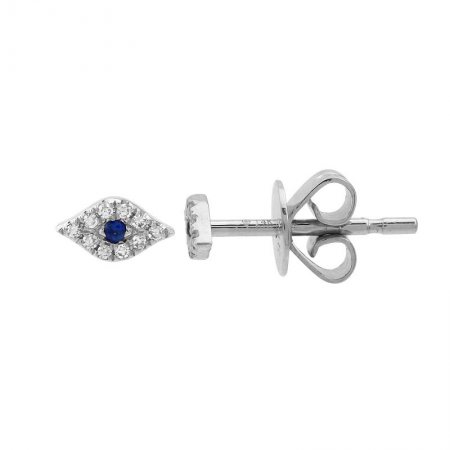 14K White Gold Diamond + Sapphire Evil Eye Mini Earrings