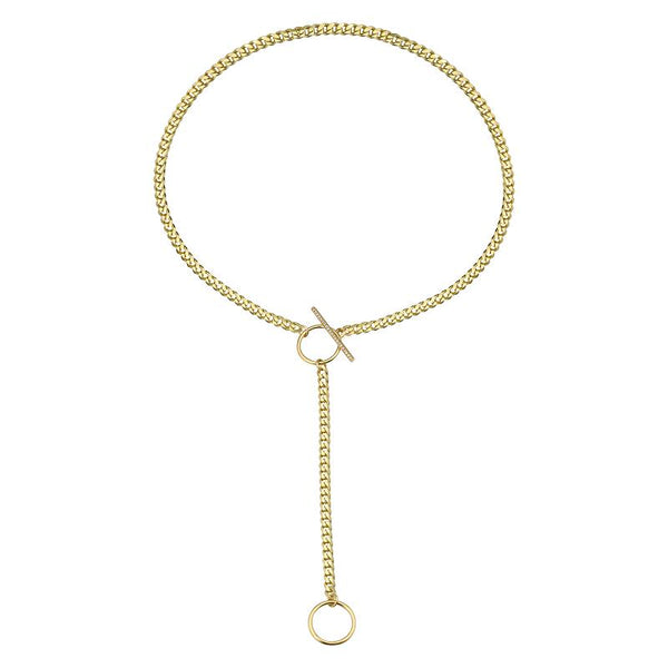 14K Yellow Gold Diamond Cuban Link Lariat Necklace-Necklaces-Maurice's Jewelers -