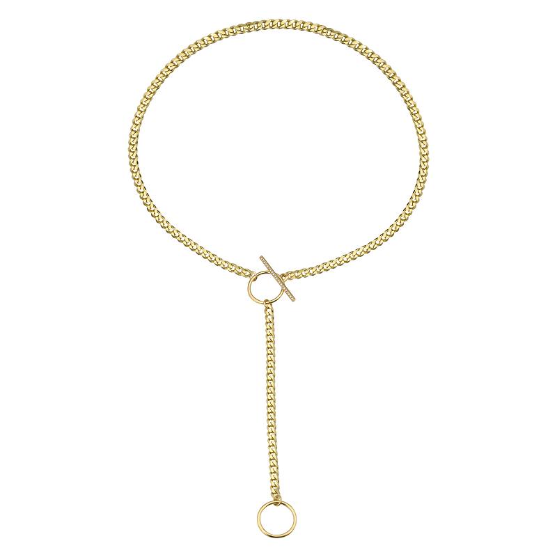 14K Yellow Gold Diamond Cuban Link Lariat Necklace-Necklaces-Maurice's Jewelers -
