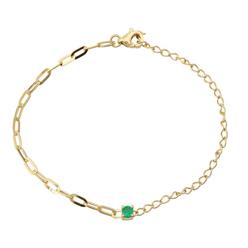 14k Yellow Gold Emerald Mixed Chain Bracelet-Bracelets-Maurice's Jewelers-