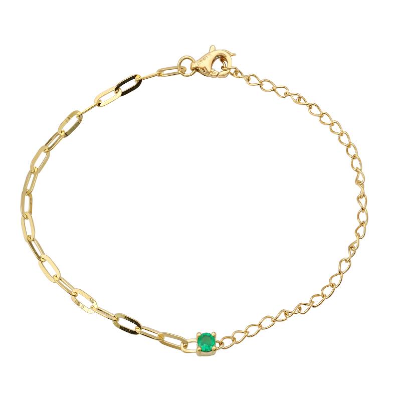14k Yellow Gold Emerald Mixed Chain Bracelet