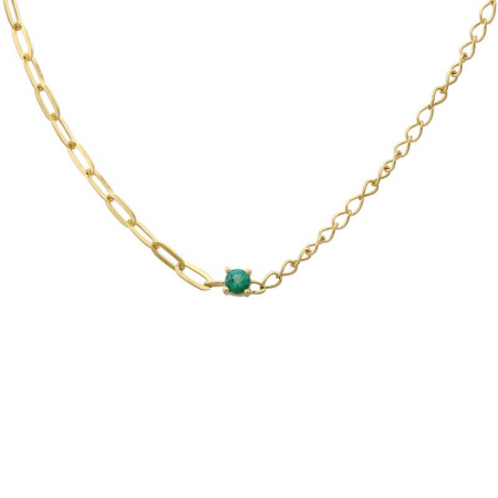 14k Yellow Gold Mixed Chain Emerald Necklace-Necklaces-Maurice's Jewelers-