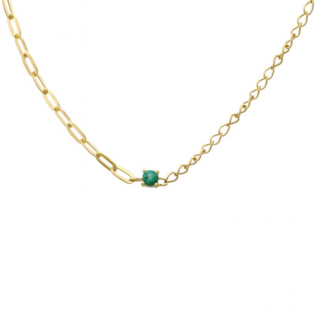 14k Yellow Gold Mixed Chain Emerald Necklace
