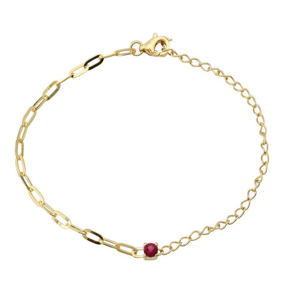 14k Yellow Gold Ruby Mixed Chain Bracelet