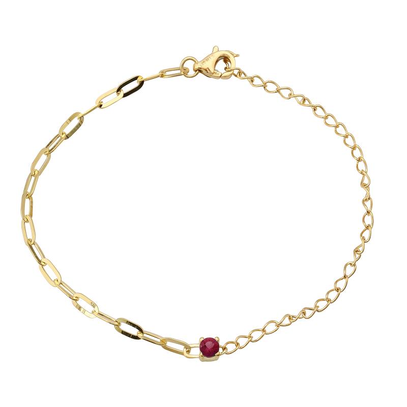 14k Yellow Gold Ruby Mixed Chain Bracelet-Bracelets-Maurice's Jewelers-