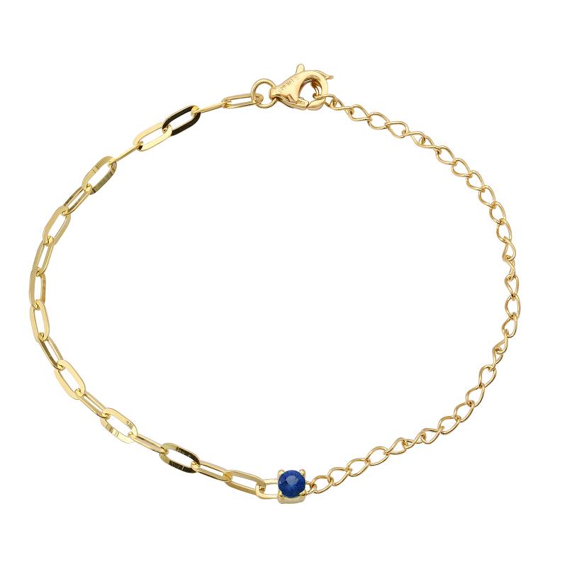 14k Yellow Gold Sapphire Mixed Chain Bracelet-Bracelets-Maurice's Jewelers-