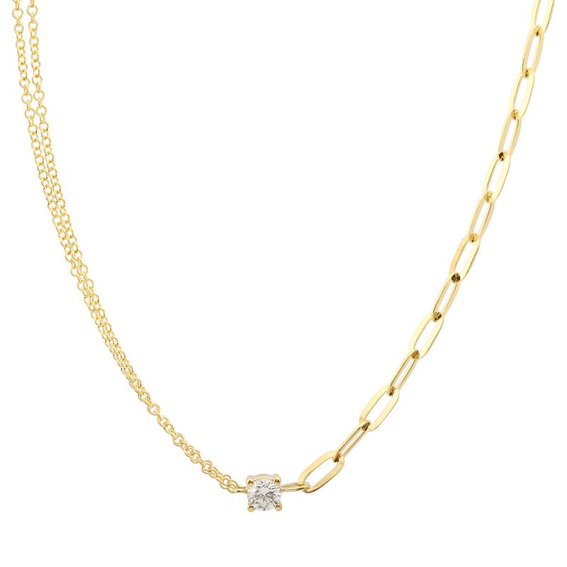 14K Yellow Gold Diamond Mixed Double Chain Necklace