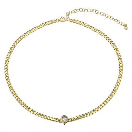 14k Yellow Gold Pear Shape Diamond Link Necklace