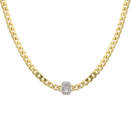 14k Yellow Gold Illusion Emearlad Shape Diamond Necklace-Necklaces-Maurice's Jewelers-