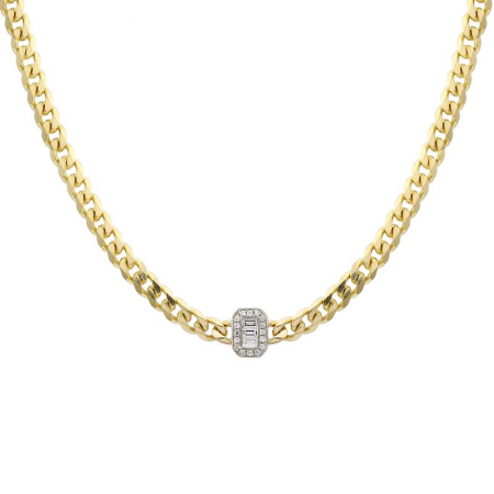 14k Yellow Gold Illusion Emearlad Shape Diamond Necklace
