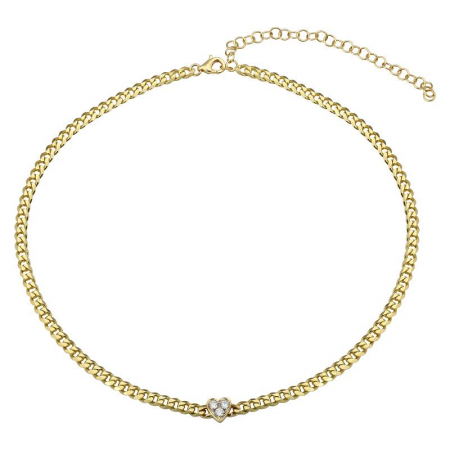 14k Yellow Gold Illusion Heart Shape Diamond Link Necklace