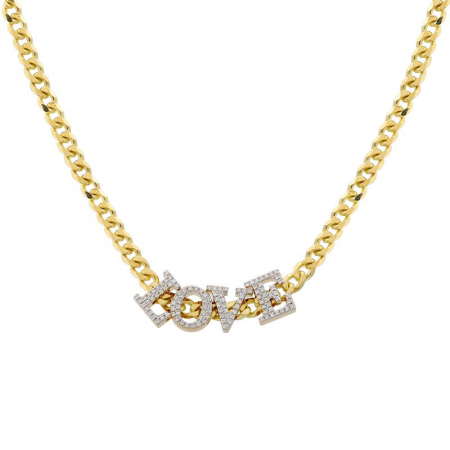 14K Yellow + White Gold Diamond Love Curb Link Choker