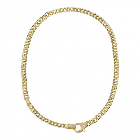 14K Yellow Gold Diamond Clasp Cuban Link Choker Necklace