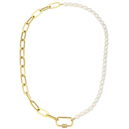14k Yellow Gold Pearl With Paper Clip Chain Necklace-Necklaces-Maurice's Jewelers-