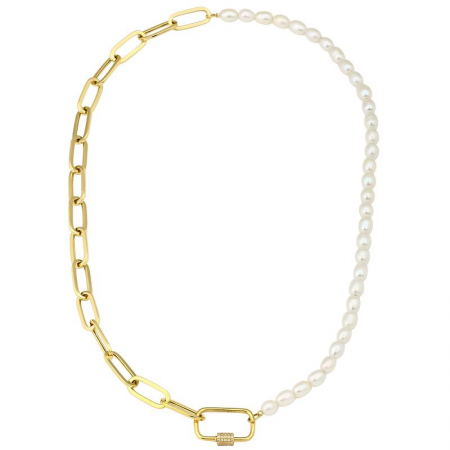 14k Yellow Gold Pearl With Paper Clip Chain Necklace