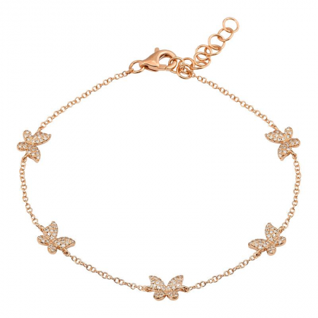 14k Rose Gold Butterfly Diamond Bracelet