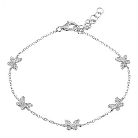 14k White Gold Butterfly Diamond Bracelet