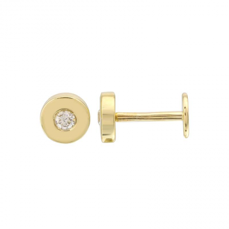 14K Yellow Gold Diamond Flat Back Earrings-EARRINGS-superbell-