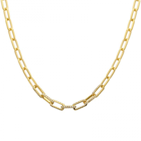 14k Yellow Gold Diamond Paper Clip Link Necklace-Necklaces-Maurice's Jewelers-
