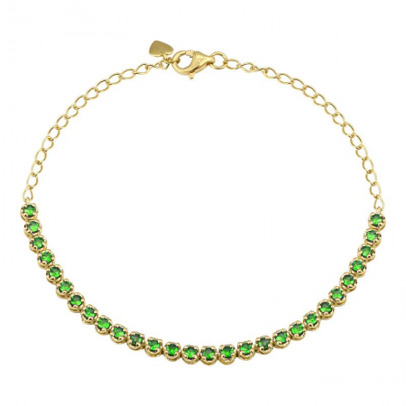 14k Yellow Gold Crown Prong Emerald Tennis Chain Bracelet