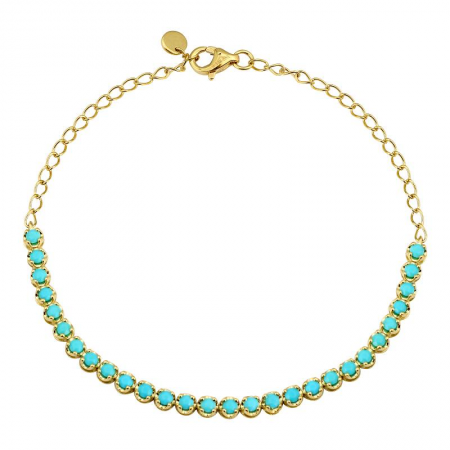 14k Yellow Gold Crown Prong Turquoise Tennis Chain Bracelet