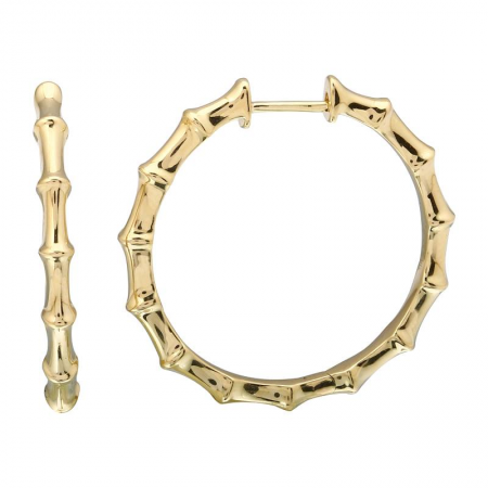 14K Yellow Gold Bamboo Hoop Earrings