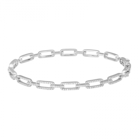 14K White Gold Diamond Fancy Link Bangle