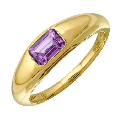 Yellow 14K Gold Inlay Emerald Shaped Amethyst Ring