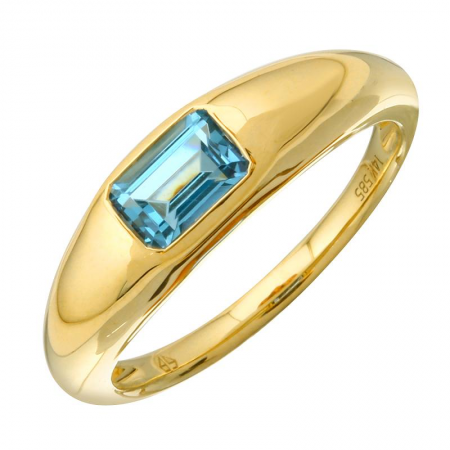 Yellow 14K Gold Inlay Emerald Shaped Blue Topaz Ring