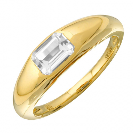 Yellow 14K Gold Inlay Emerald Shaped White Topaz Ring