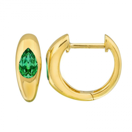 14k Yellow Gold Inlay Pear Shaped Emerald Earrings