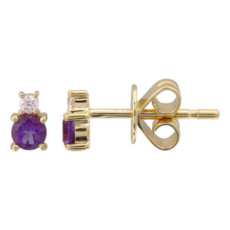 14K Yellow Gold Diamond & Birthstone Mini Earrings-EARRINGS-Maurice's Jewelers-Amethyst (February)-