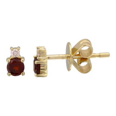 14K Yellow Gold Diamond & Birthstone Mini Earrings-EARRINGS-Maurice's Jewelers-Garnet (January)-