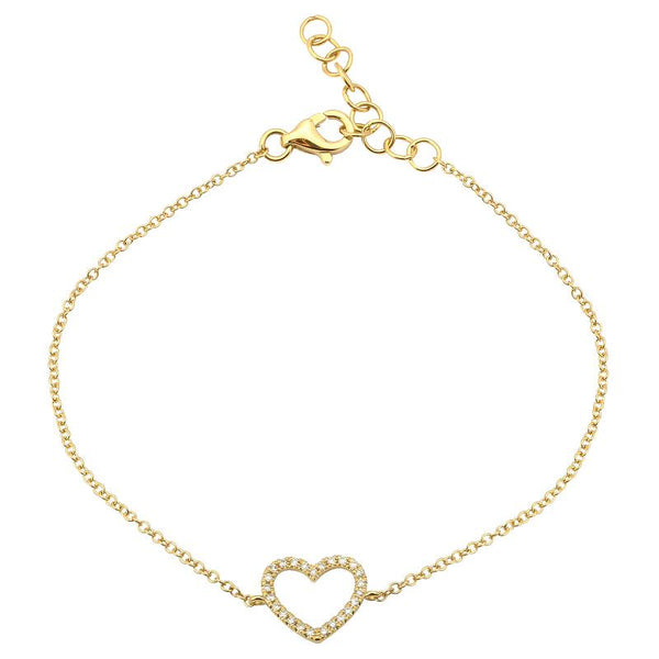 14k Yellow Gold Diamond Open Heart Bracelet