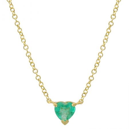 14k Yellow Gold Heart Shape Emerald Necklace