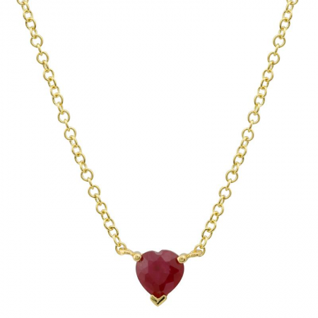 14k Yellow Gold Heart Shape Ruby Necklace