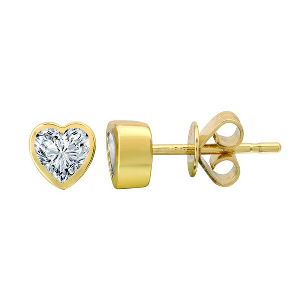 14k Yellow Gold White Topaz Heart Stud Earrings