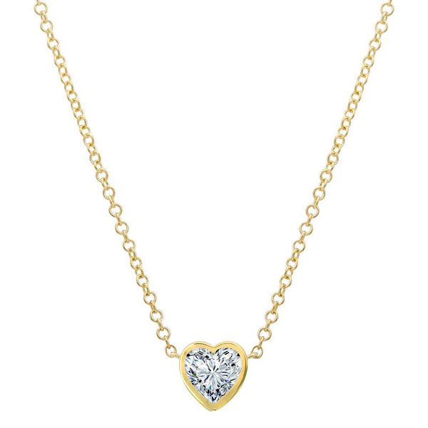 14k Yellow Gold White Topaz Bezel Heart Necklace