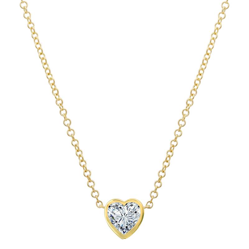 14k Yellow Gold White Topaz Bezel Heart Necklace-Necklaces-Maurice's Jewelers-